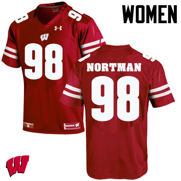 Women Winsconsin Badgers #98 Brad Nortman College Football Jerseys-Red - Click Image to Close